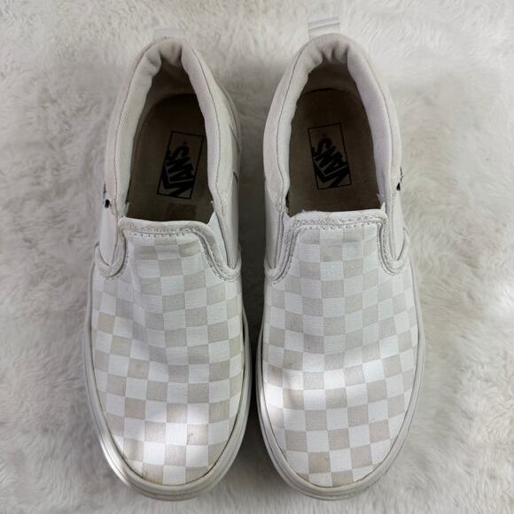 Vans Checkerboard Slip-On Youth White Canvas Shoes Size 3 - Picture 7 of 8